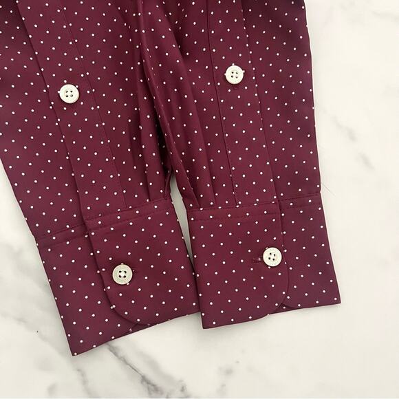 Takoon Silk Wrap Tie Shirt Dress in maroon polka dots Sz XS minimalist oversize - Picture 7 of 9
